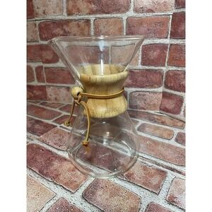 VTG MCM  PYREX CHEMEX GLASS WOOD COLLAR POUR SPOUT 3 CUP CARAFE COFFEE MAKER